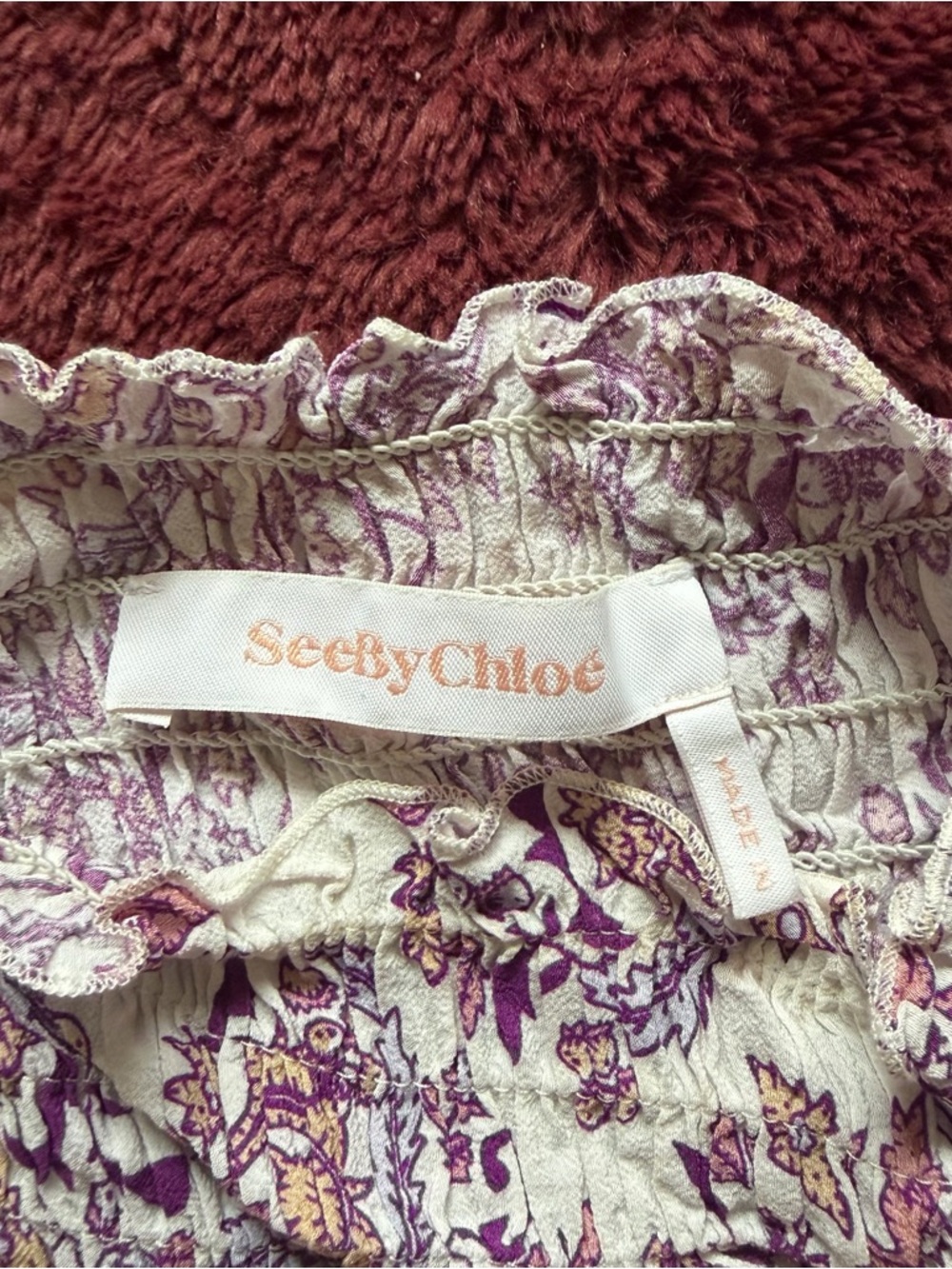 See By Chloé Floral Smocked Top in Purple and Cream